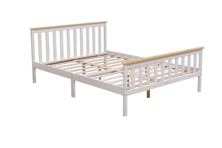 White & Natural Modern Shaker Wooden Bed Frame - 5 Sizes