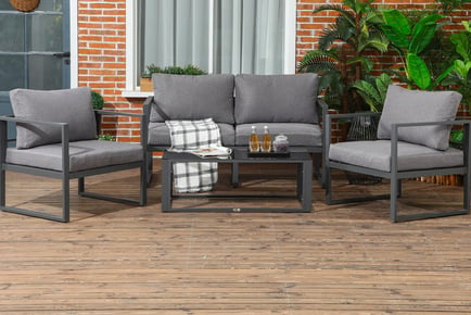 4-Pcs Garden Furniture Sofa Set with Table & Cushions - Grey