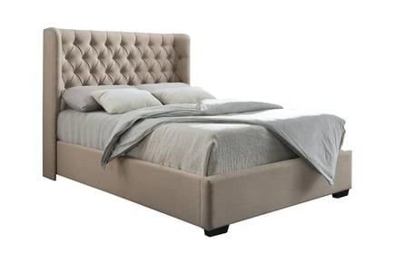 Soft Velvet Winged Cream Bed Frame & Headboard in 5 Sizes