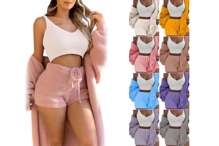 Women's Fluffy Crop Top, Shorts & Cardigan - 7 Colours