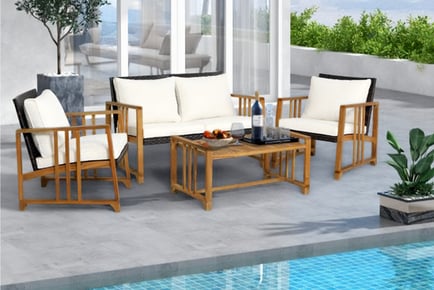 4-Seater Rattan Garden Furniture Set with Acacia Wood Frame