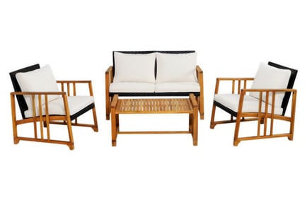 4-Seater Rattan Garden Furniture Set with Acacia Wood Frame