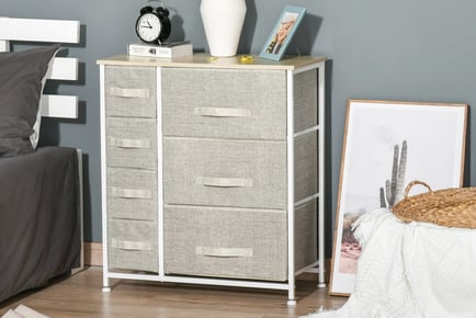 7-drawer Linen Fabric Cabinet with Metal Frame in White Oak