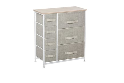 7-drawer Linen Fabric Cabinet with Metal Frame in White Oak