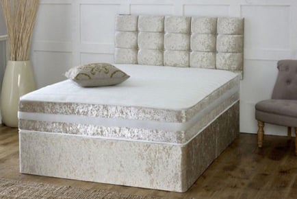 Crushed velvet divan bed and mattress, Super King, Gunmetal Grey, 4 Drawers
