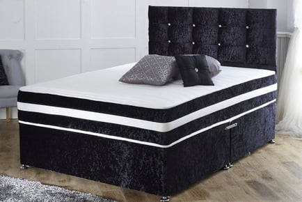 Crushed velvet divan bed and mattress, Super King, Gunmetal Grey, 4 Drawers