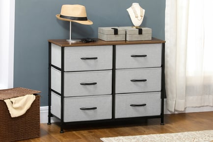 6-Drawer Fabric Dresser with Steel Frame in Grey