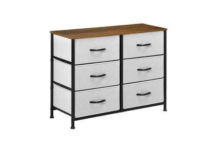 6-Drawer Fabric Dresser with Steel Frame in Grey