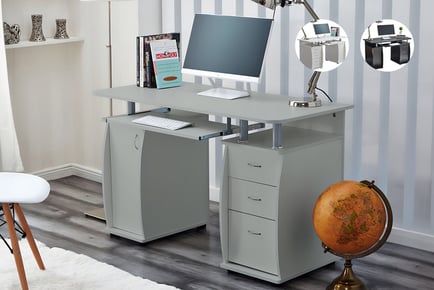 Computer Desk with Cabinet and 3 Drawers - 3 Colours