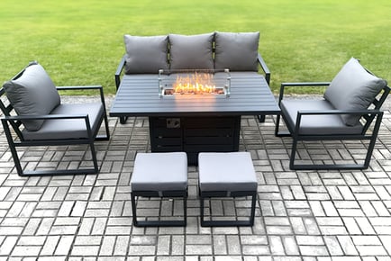 Aluminium 7-Seater Outdoor Garden Furniture Set & Gas Fire Pit