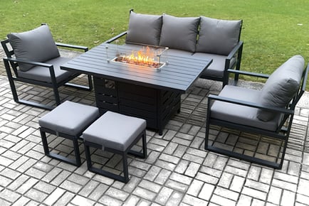 Aluminium 7-Seater Outdoor Garden Furniture Set & Gas Fire Pit