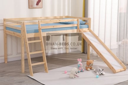 3ft Wooden Kids' Bunk Bed with Slide in 2 Options