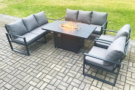 8-Seater Dark Grey Garden Sofa Set with Fire Pit Table