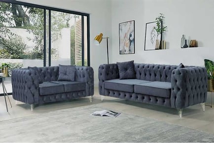 Modern Chicago Chesterfield 3+2 Seated Sofa Set - Blue