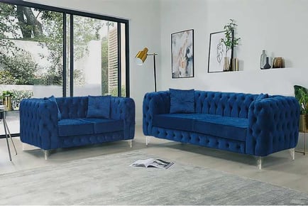 Modern Chicago Chesterfield 3+2 Seated Sofa Set - Blue