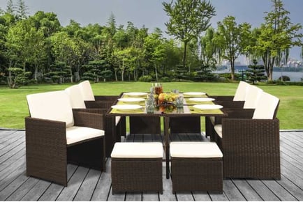 11 Piece Rattan Cube Dining Set with Cover, Dark Grey