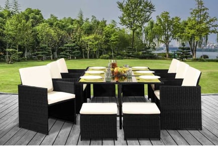 11 Piece Rattan Cube Dining Set with Cover, Dark Grey