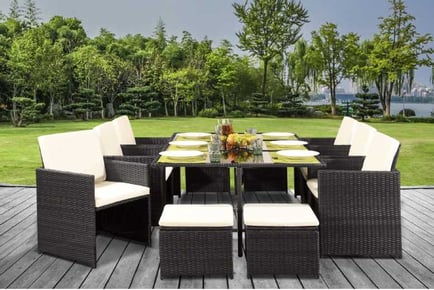 11 Piece Rattan Cube Dining Set with Cover, Dark Grey