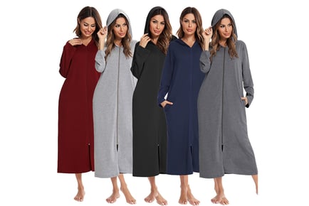 Women's Flannel Hooded Bathrobe - 5 Sizes & 5 Colours