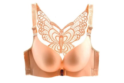 Front-Closure Non-Wired Butterfly Bra - Beige, Black or Silver