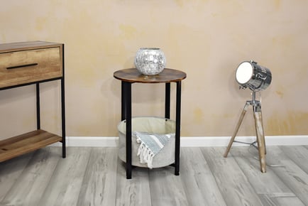 Industrial Design Side Table with Cream Fabric Storage Base