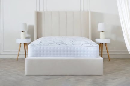 Boucle Panel Wing Bed with Headboard - Size and Mattress Options