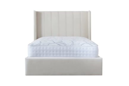 Boucle Panel Wing Bed with Headboard - Size and Mattress Options