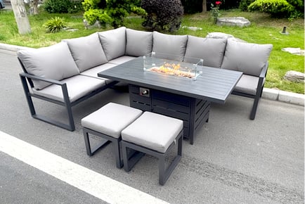 Aluminium Outdoor Garden Furniture with Fire Pit Dining Table Set, 8 Seater