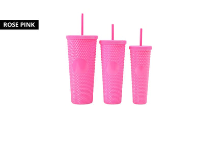 Set of 3 Studded Tumblers with Lids & Straws