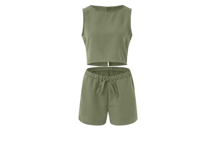 Women's Linen Two-Piece Tank Top and Shorts Set - 4 Sizes, 5 Colours