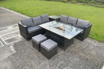 Rattan Sofa Set Gas Fire Pit Table