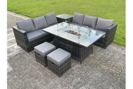 Rattan Sofa Set Gas Fire Pit Table