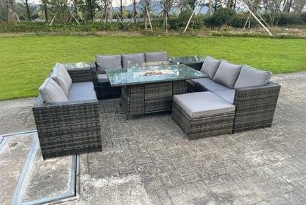 Rattan Sofa Set Gas Fire Pit Table