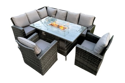 Rattan Corner Sofa Fire Pit Table