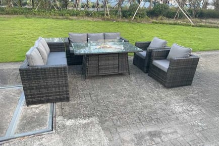 Rattan Sofa Fire Pit Table Chair Set