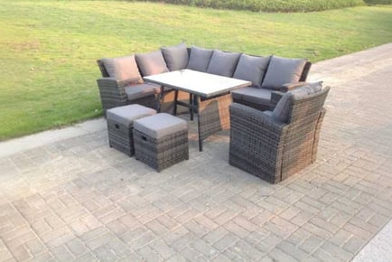 Grey Highback Rattan Sofa 9-Seater