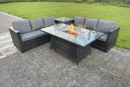 PE Rattan Sofa Set Gas Fire Pit Table