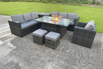 Rattan Sofa Set Gas Fire Pit Table Chair