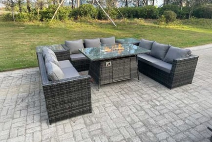 PE Rattan Sofa Set Gas Fire Pit Table