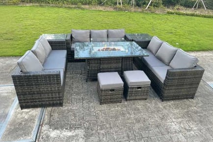 Rattan Sofa Set Gas Fire Pit Table Stool