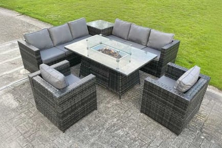 Rattan Sofa Set Gas Fire Pit Table Chair