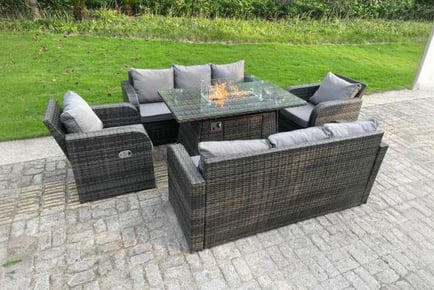 Fire Pit Table Sofa Reclining Chair Set