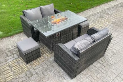 Fire PiT Dining Table Loveseat Sofa Set