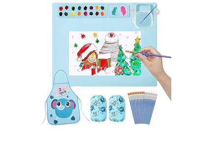 Children's Interactive Silicone Painting Mat Kit- Pink, Blue or Green