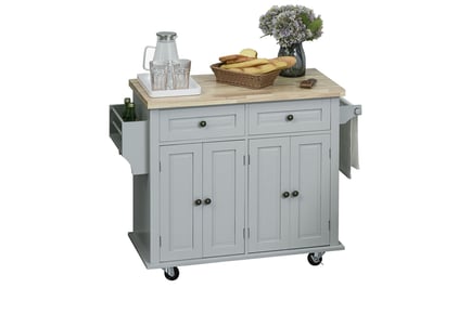 Grey Rolling Kitchen Island with Flexible Storage Unit