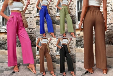 Women's Elastic High Waist Loose Pants with Pockets in 5 Sizes and 5 Colours