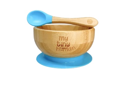 Bamboo Bowl & Spoon Set with Suction - 2 Options, 6 Colours