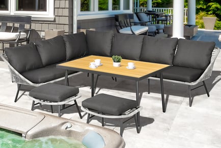 8-Seater Wicker Garden Furniture Set - With Wooden Table!