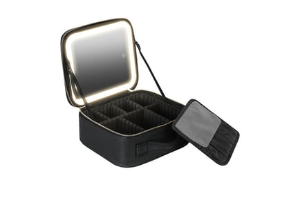 Large Travel Makeup Bag with Light Up Mirror - 3 Settings