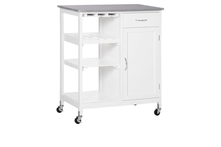 Compact Kitchen Utility Cart on Wheels With a Wine Rack